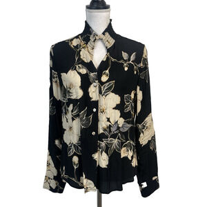 Fifteen Twenty Medium Blouse Black Gold Orchids Smocked Dressy Wedding Church